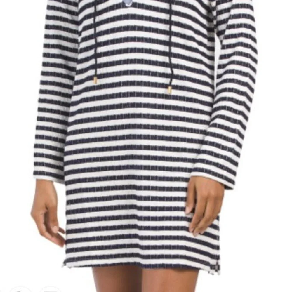 NWT LA BLANCA Static Stripe Hooded V-neck Cover-up Dress Size XS